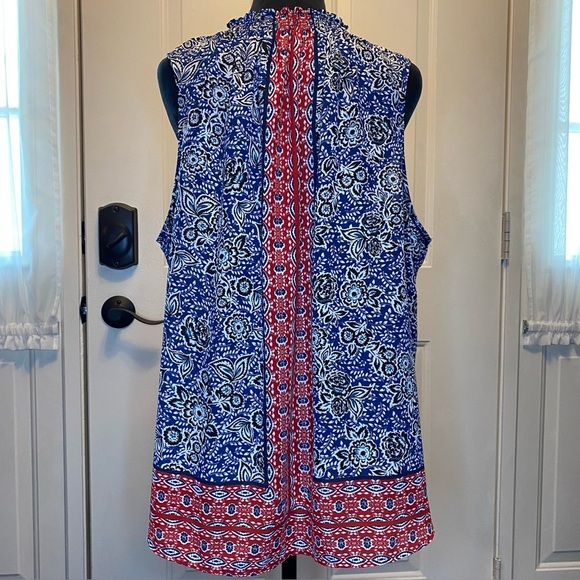 Zac & Rachel Sleeveless Blue and Red Boxy Tie Front Blouse Sz 2X - Picture 10 of 13